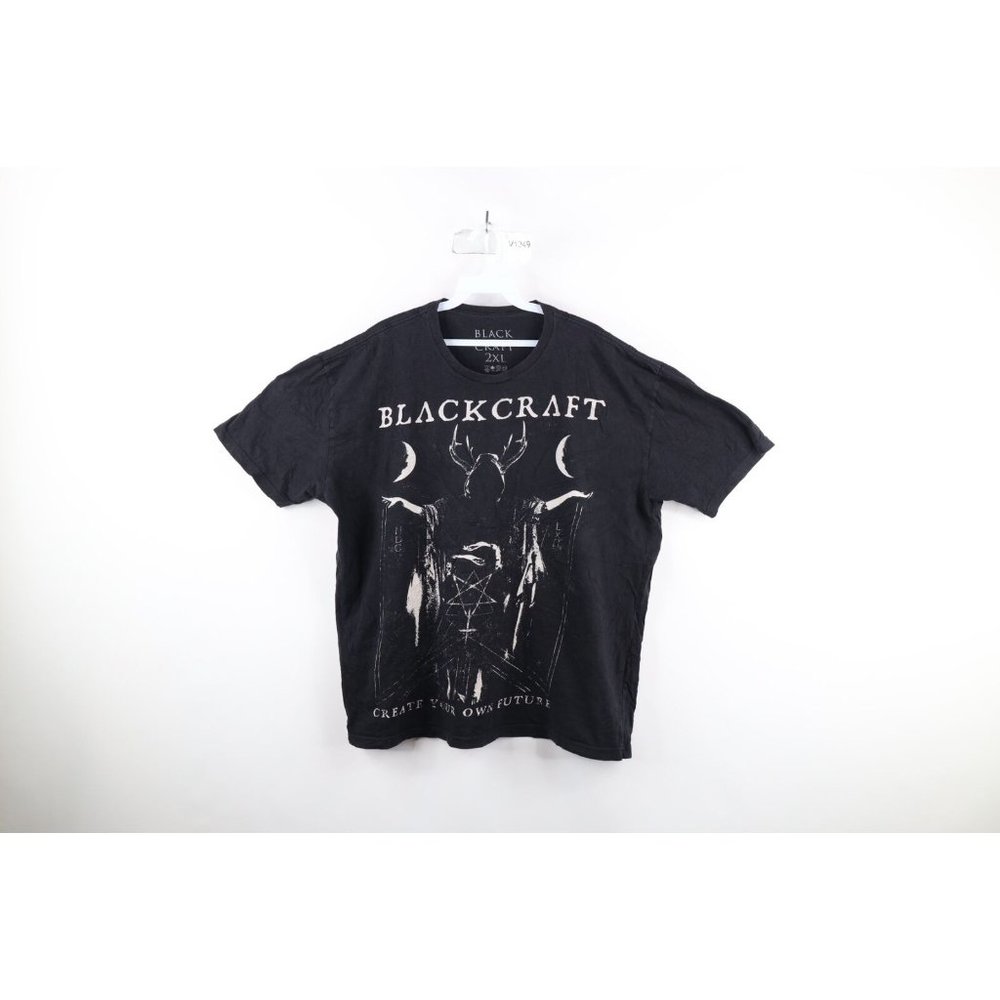 Black Craft Mens 2XL XXL Distressed Spell Out Deer Demon Satan T-Shirt Black